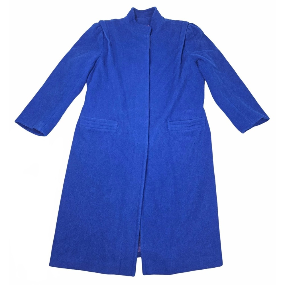 Vintage Herman Kay Cobalt Royal Blue Wool Overcoat Trench Swing Coat Womens L